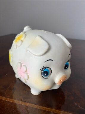 Vintage White Floral Piggy Bank